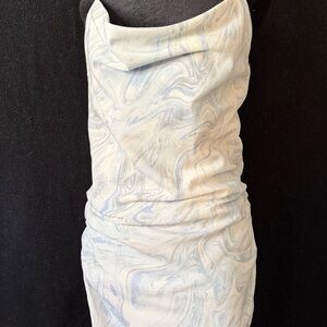 ISH Marble Swirl Mini Dress - White and Blue